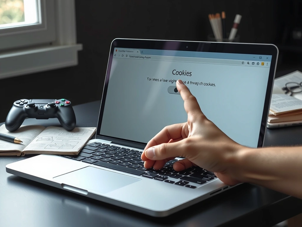 User interacting with cookie settings on a laptop